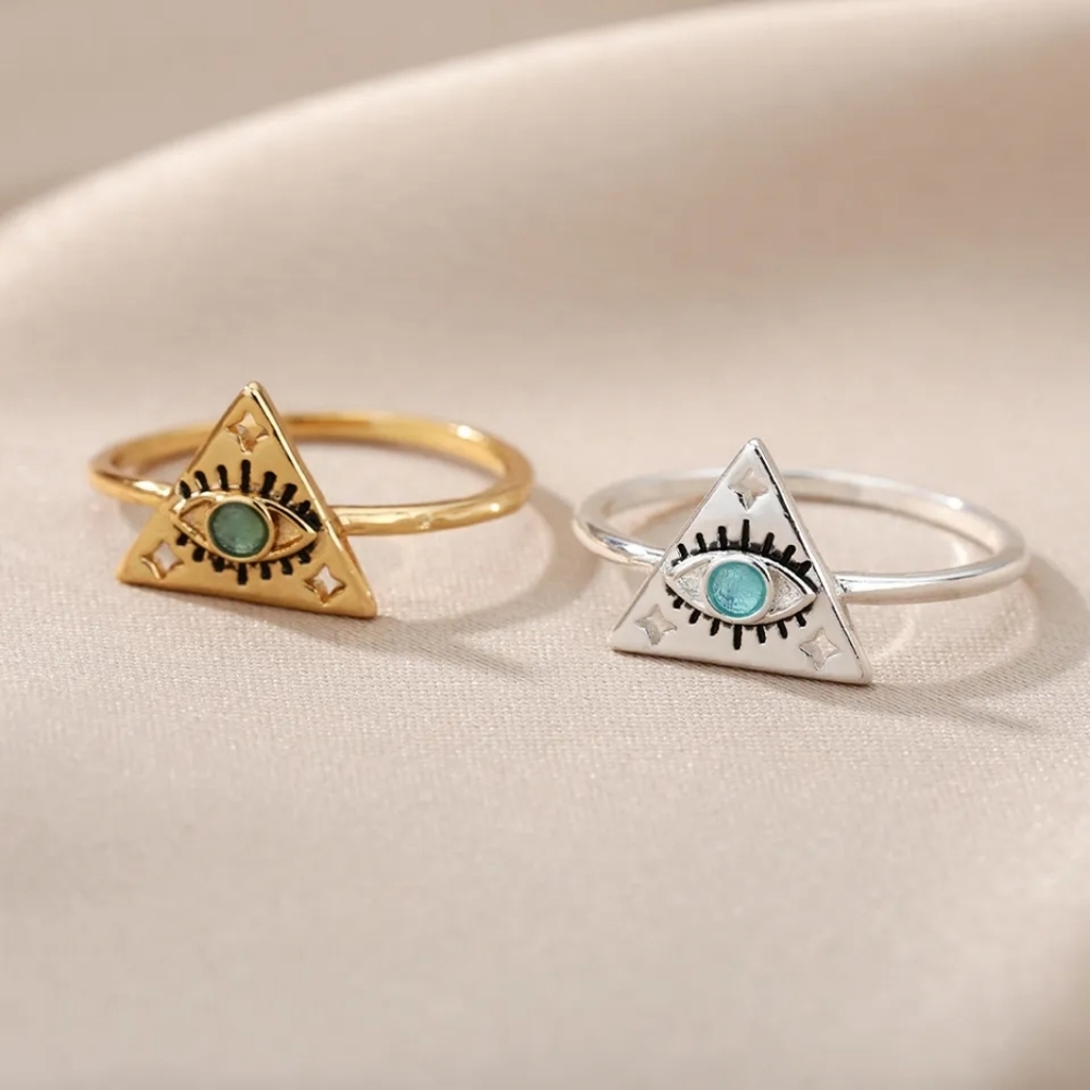 NEW Evil Eye 18k Gold Plated SS Moonstone Ring Sizes 6-8 - Picture 8 of 15